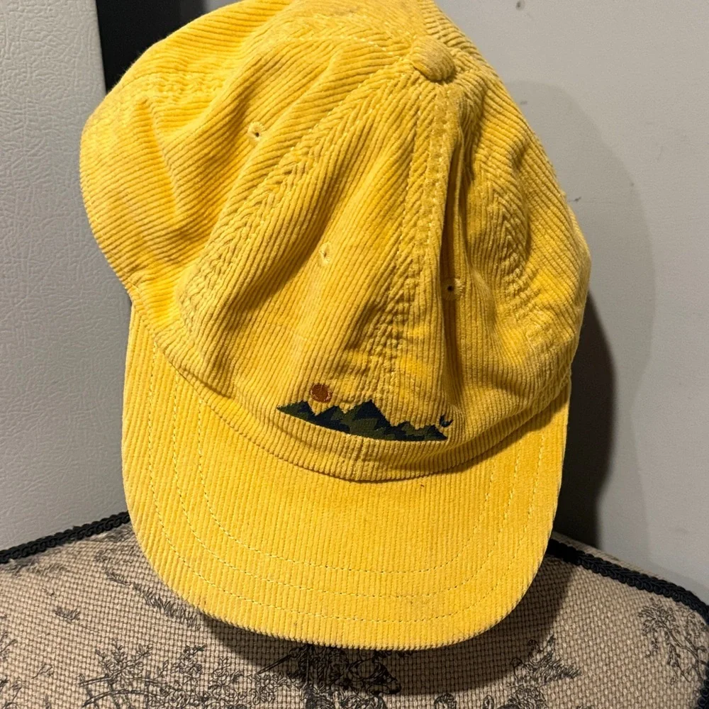 Yellow Corduroy Baseball Cap with Mountain Sun Embroidery - Picture 1 of 4